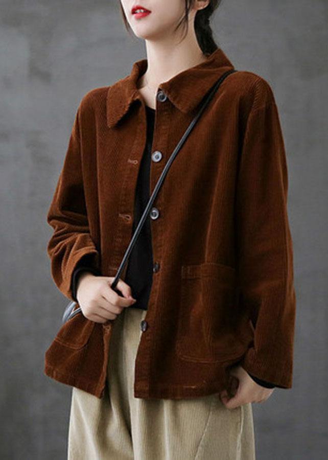 Purple Loose Pockets Shirt Top Long Sleeve Corduroy Coat