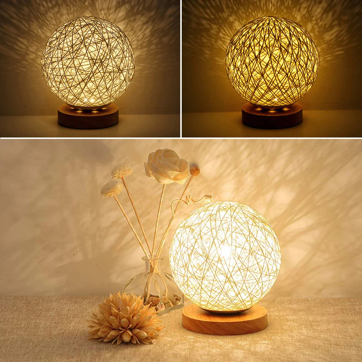 WovenGlow - Lampe de table en boule de rotin