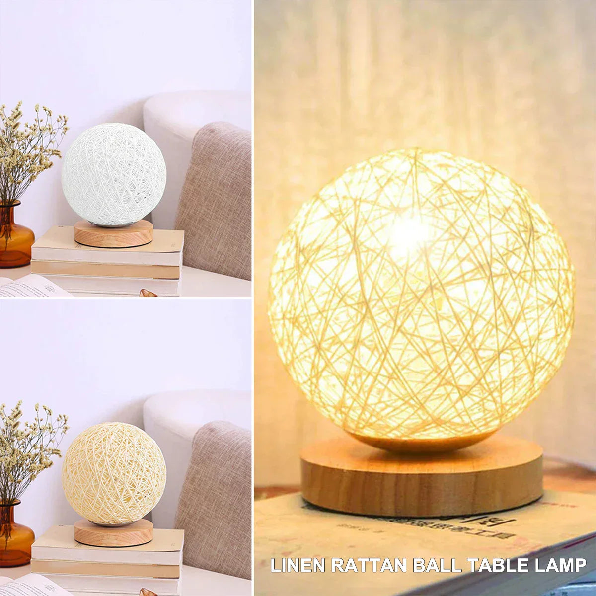 WovenGlow - Lampe de table en boule de rotin