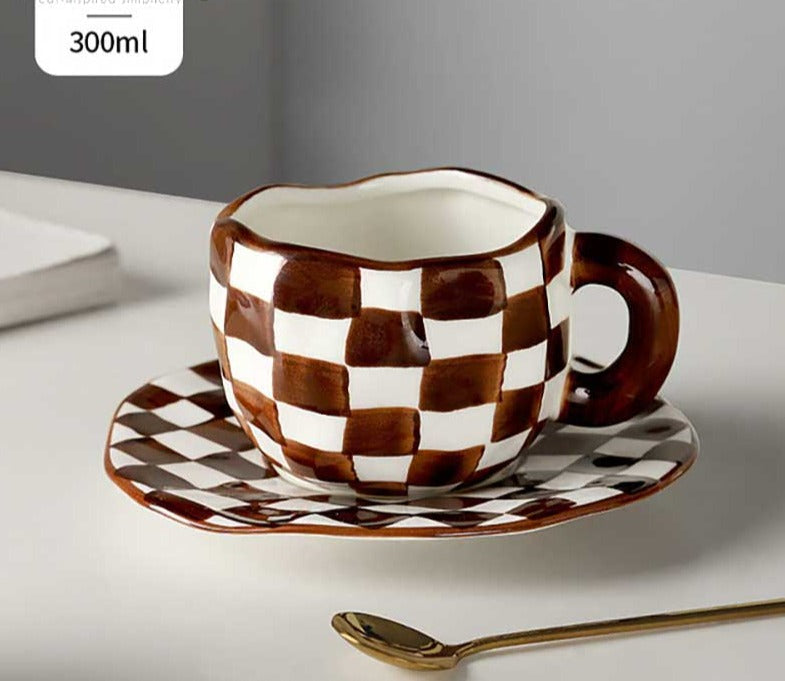 Tasse à carreaux rétro en céramique