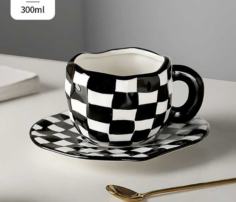 Tasse à carreaux rétro en céramique