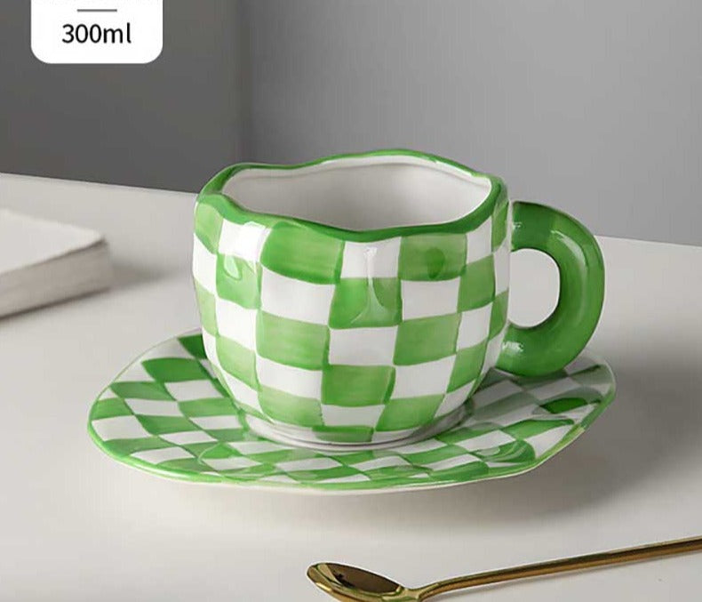 Tasse à carreaux rétro en céramique