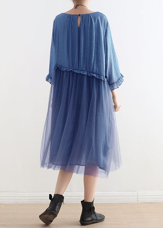 Blue Tull Maxi dresses patchwork chiffon Summer Dresses