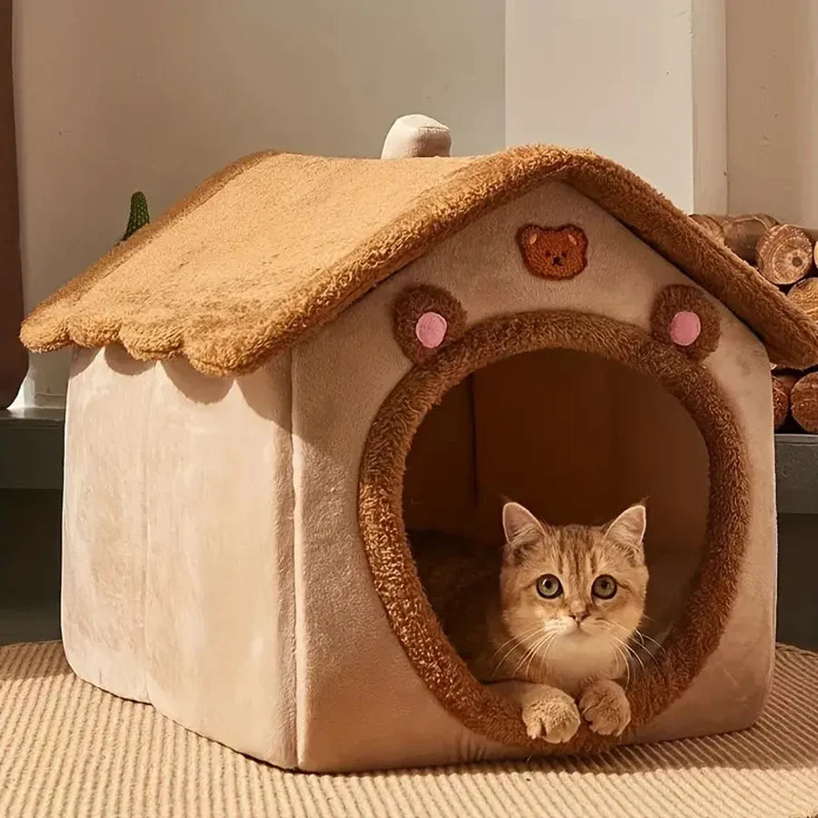 Foldable Pet House - Removable & Washable Cat Cave | Cozy Bed for Small Dogs & Cats