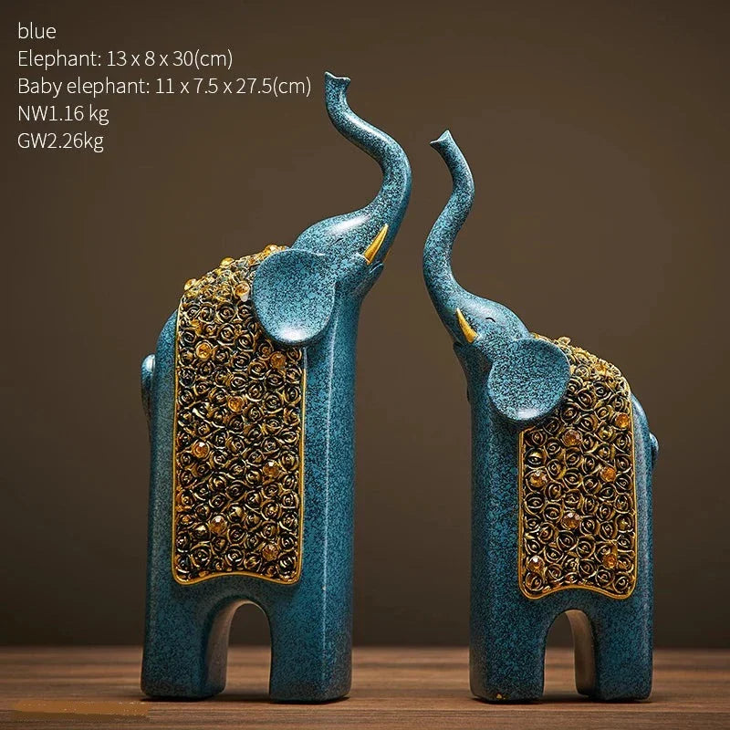 Set of 2 Resin Elephant Figurine Ornaments