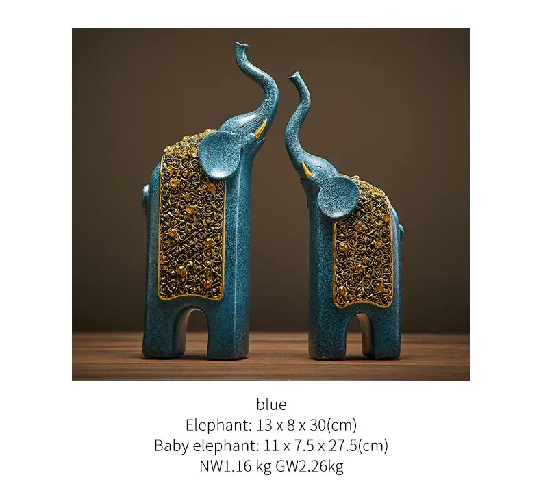 Set of 2 Resin Elephant Figurine Ornaments