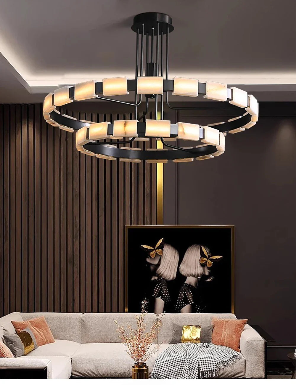 Volga Nutane Modern Large Natural Marble Chandelier