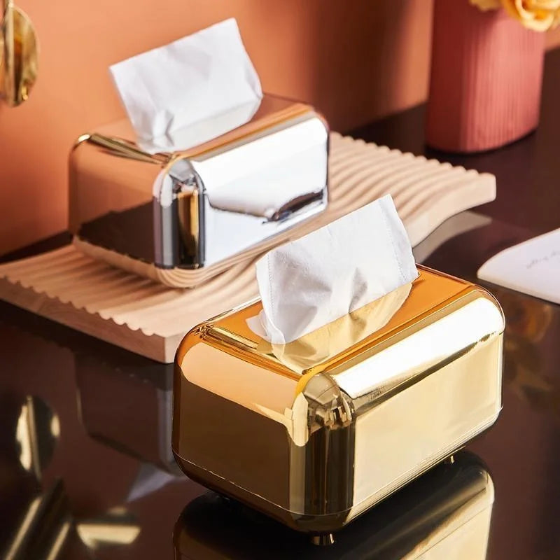 Amandi Luxury Gold & Silver Porta pañuelos: organizador elegante y duradero para espacios contemporáneos