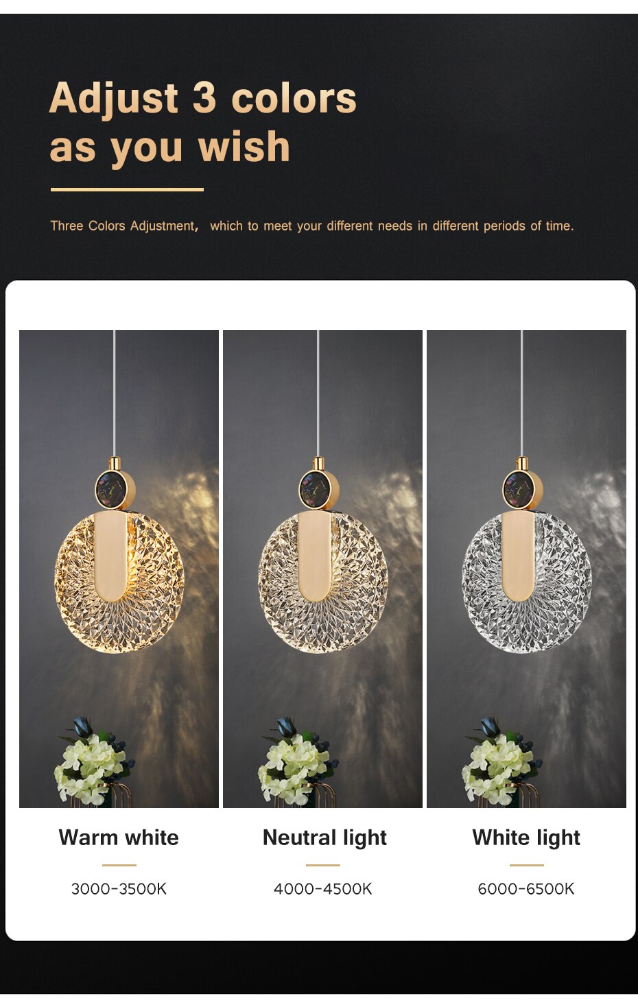 DUN Luxury Gold Led Pendant Light Round Crystal Hanging Lamp