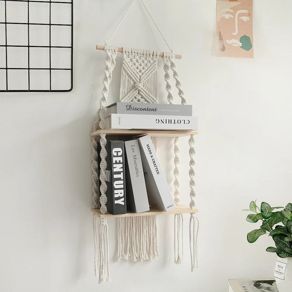 RopeCraft Double Wood Hanging Shelf