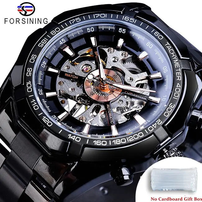 Stainless Steel Waterproof Men's Skeleton Watches -  Transparent Mechanical Sport Male Wrist Watches