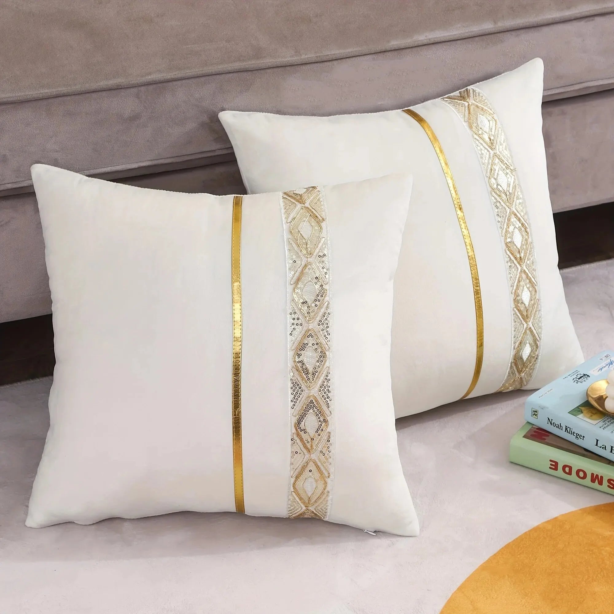 ShinyStripe - Embroidered Sequin Cushion Cover for Living Room Decor