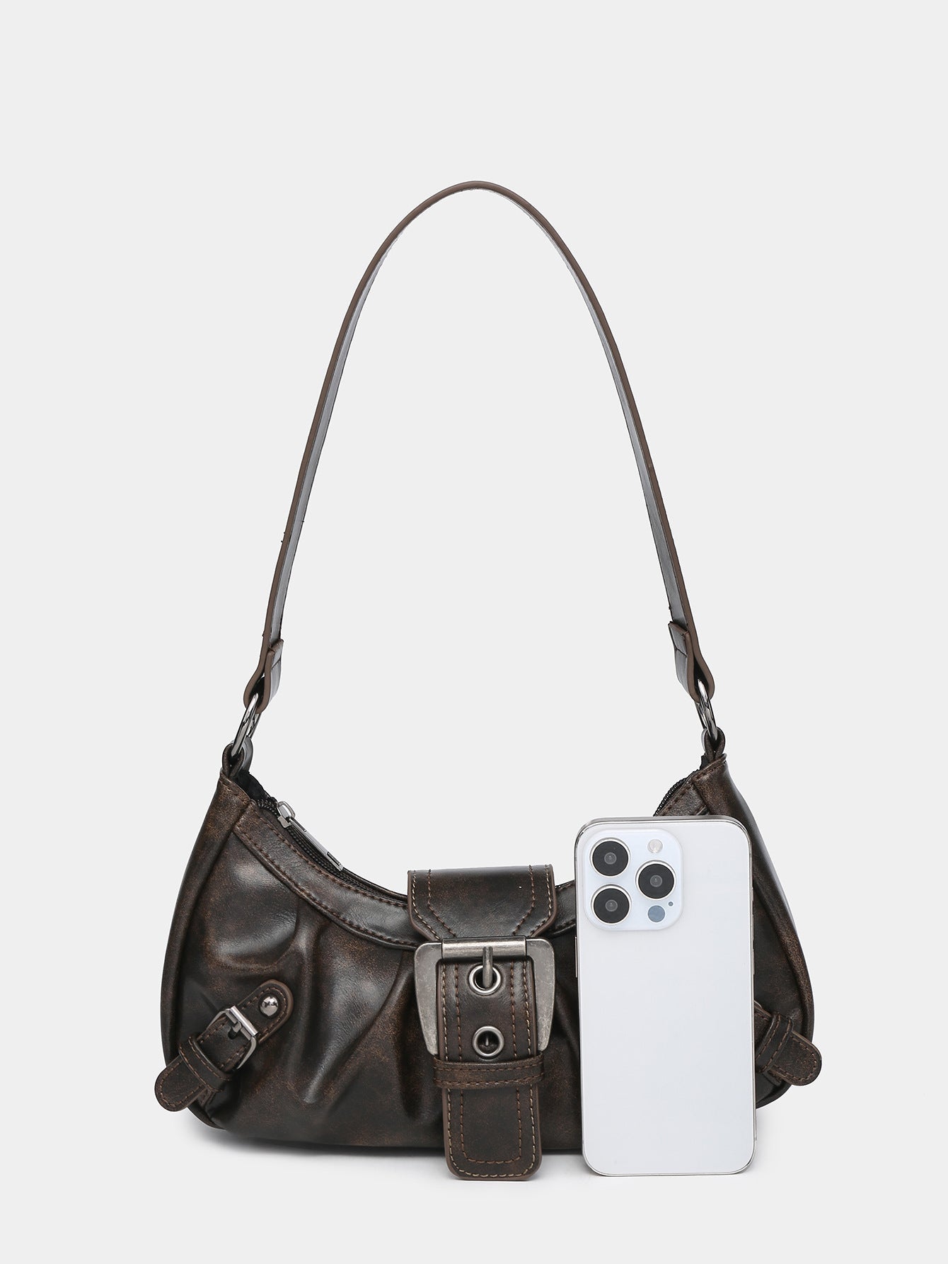 Cora Versleten Faux-Leren Buckle Hobo Tas