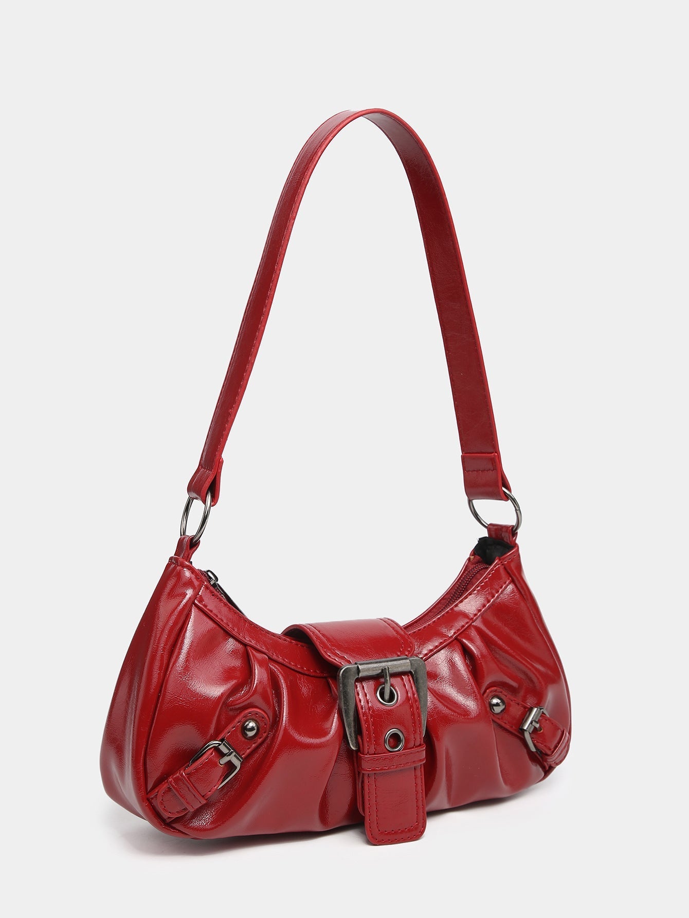 Cora Distressed Faux-Leather Buckle Hobo Bag