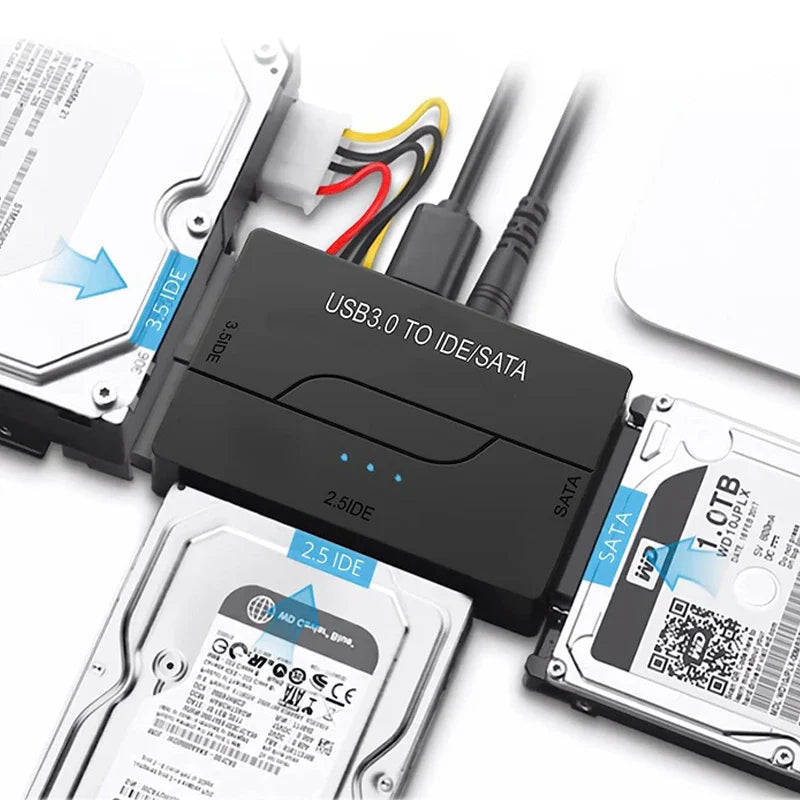 محول SATA/IDE إلى USB 3.0 – محول القرص الصلب لـ 2.5/3.5 بوصة SATA/IDE HDD، SSD، CD/DVD-ROM، يدعم حتى 6TB للكمبيوتر الشخصي وماك