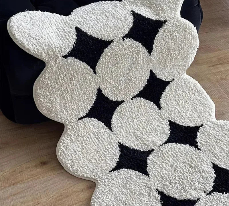 Sara Luxe Fluffy Rug – Miękki, Antypoślizgowy, Nowoczesny Dywan w Czarno-Białe Wzory