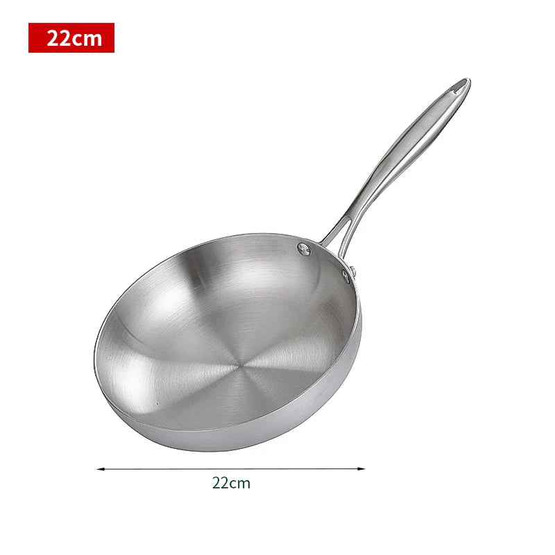 304 Stainless Steel Frying Pan – Non-Stick, Uncoated Cookware for Gas Stoves and Induction Cookers, 28cm