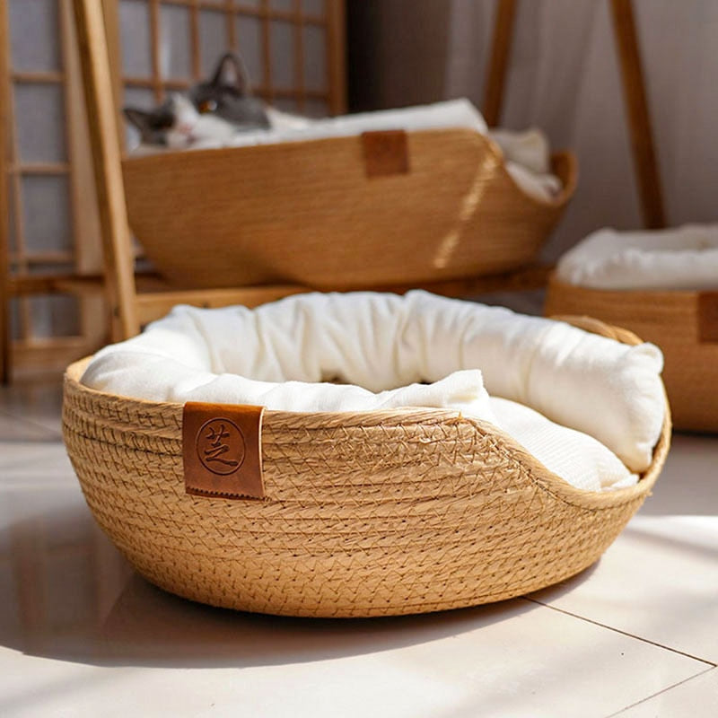 Cama para Animais de Estimação em Rattan e Bambu Quatro Estações