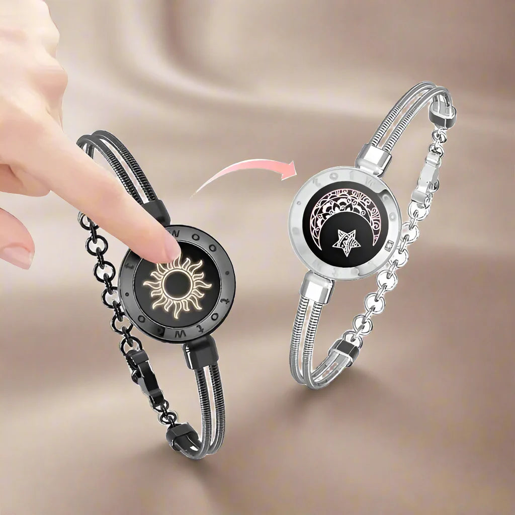 Sun and Moon totwoo Love Bracelets,Long Distance Relationship touch Light up & Vibrate Bracelets for Couples, Gifts