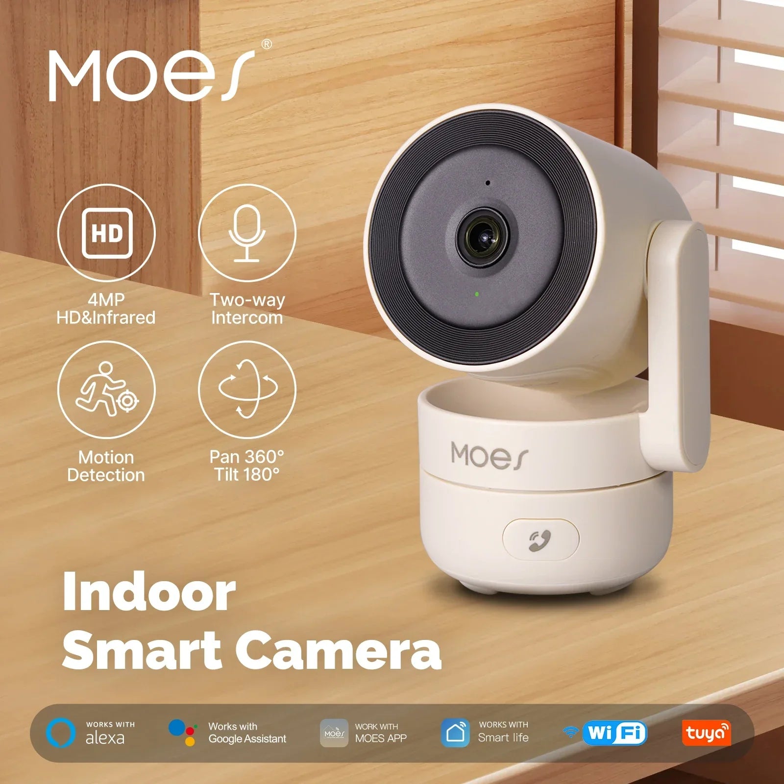 MOES Tuya WiFi Cameră de Securitate Interioară Pan/Tilt Smart 4MP HD