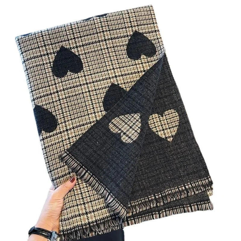 Winter’s Embrace: Double-Sided Cashmere Scarf for Women - Heartfelt Plaid Design