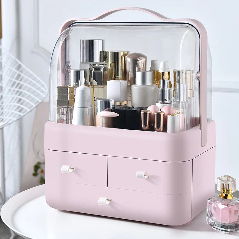 Mila Dust-Proof Makeup Organizer – Stilfuld skrivebordsopbevaring med skuffe til hudpleje og kosmetik