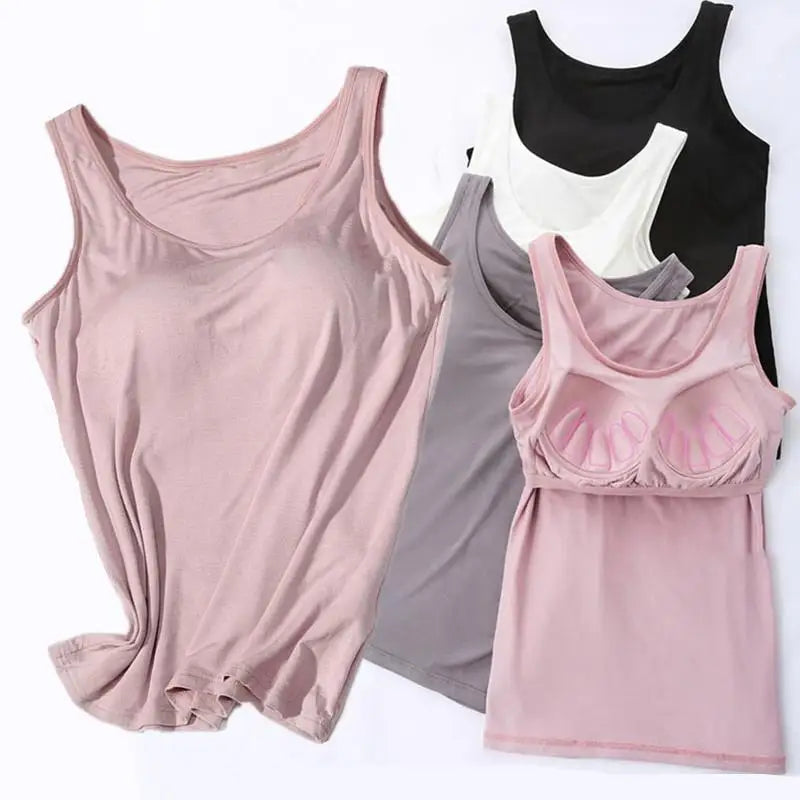 Sara Slim Fit Vest Top with Built-In Bra - Women's Casual Tank Shirt