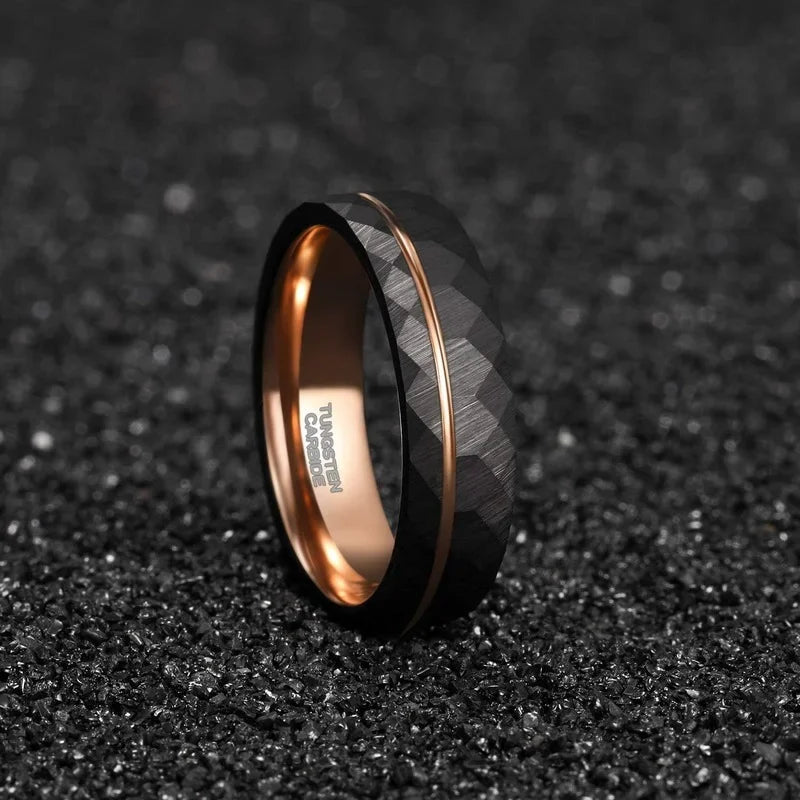 Anello in tungsteno nero con fessura rosa