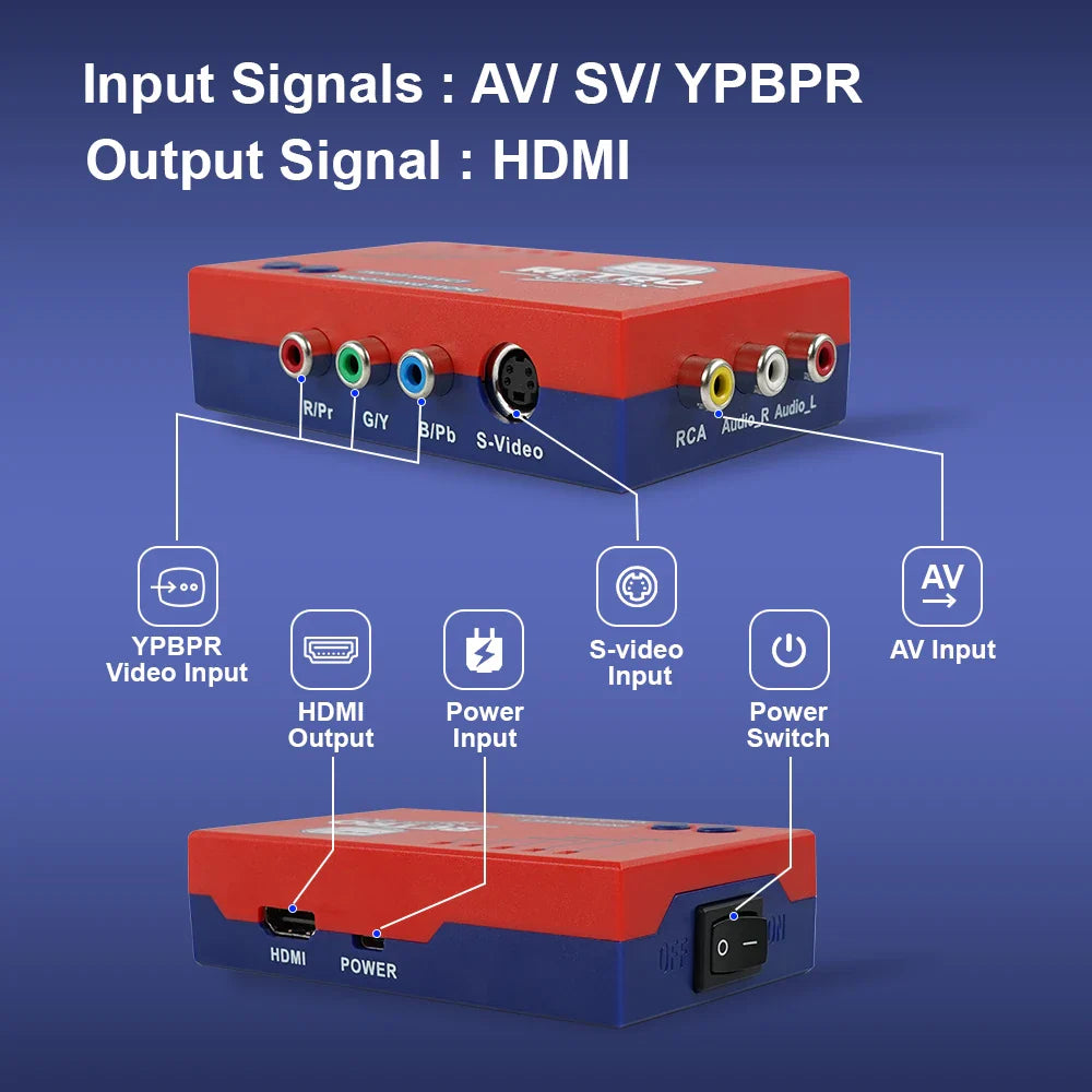 RetroScaler2x AV til HDMI-kompatibel konverter og Line-Doubler til retro spilkonsoller