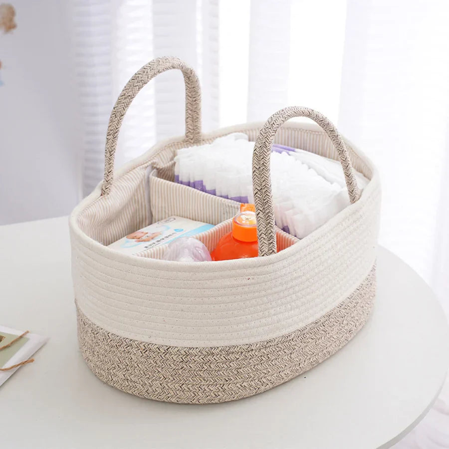 Multifunctional Cotton Nappy Caddy Storage Basket with Handles & Removable Compartments