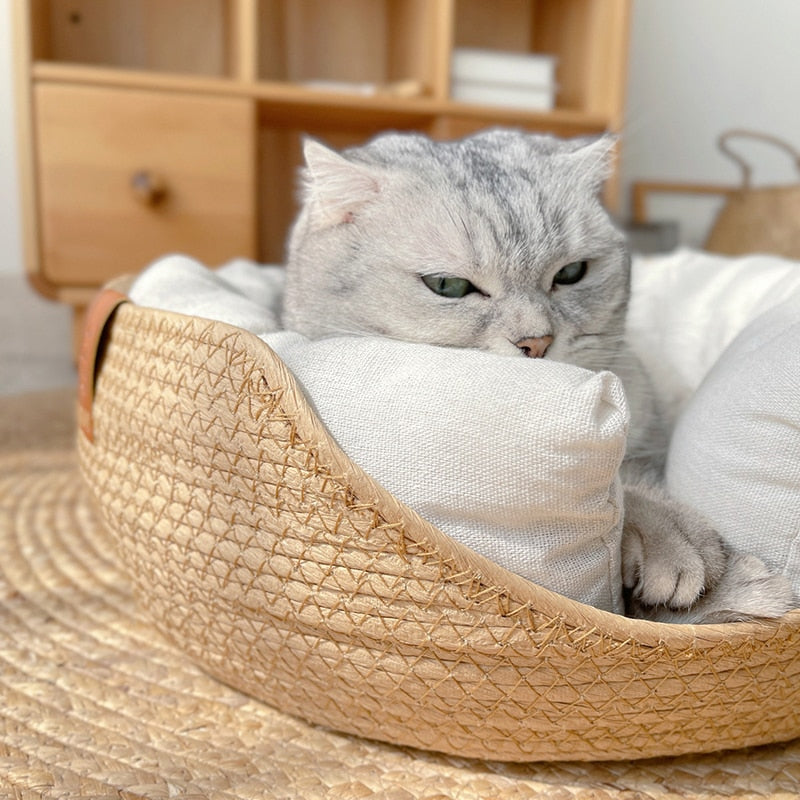 Cama para mascotas de bambú y ratán para las cuatro estaciones