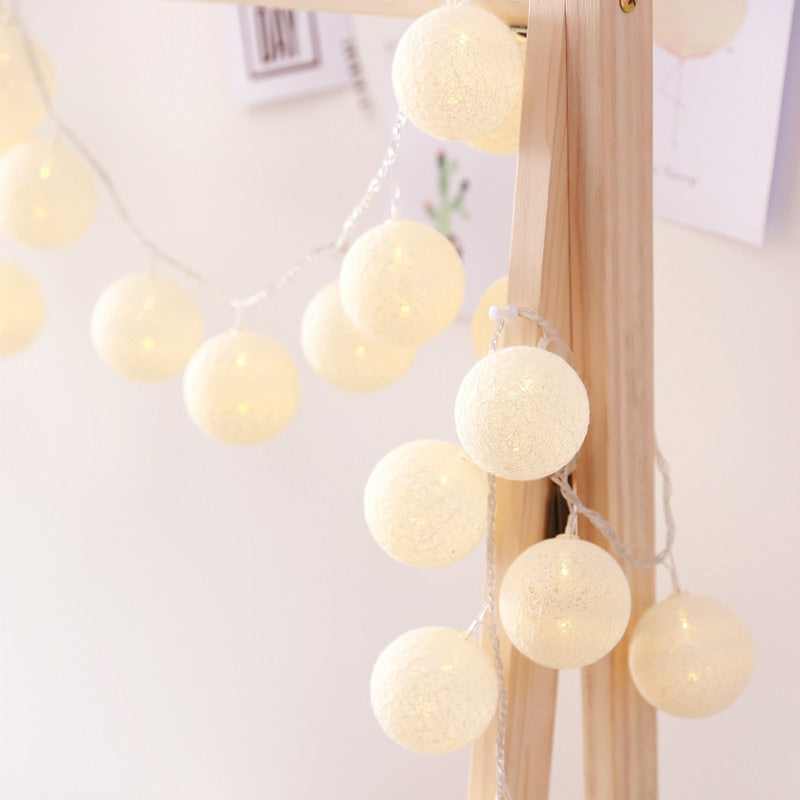 Cotton Ball LED Light Garland