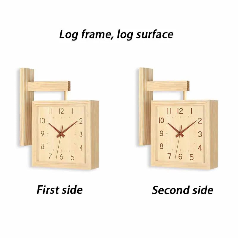 Reloj de pared de madera de doble cara