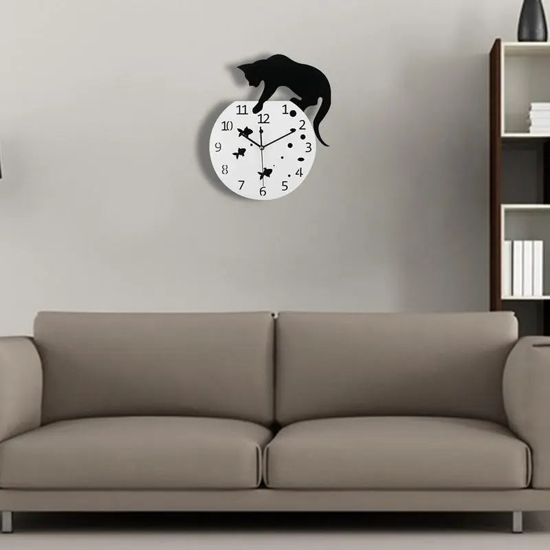 Reloj de pared redondo con diseño de gato