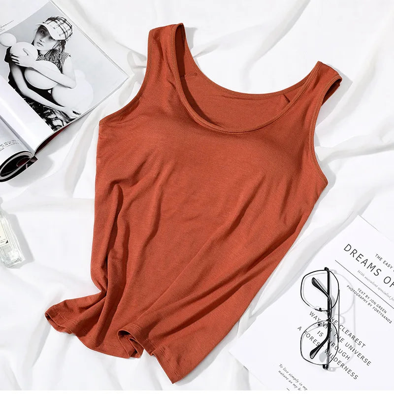 Sara Slim Fit Vest Top s Vestavěnou Podprsenkou - Dámské Casual Tank Tričko