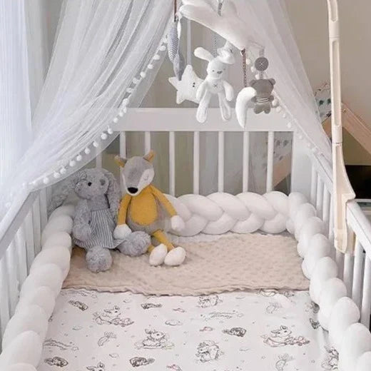 Paracolpi e nido per lettino Baby Knot: bianco, grigio chiaro e grigio scuro