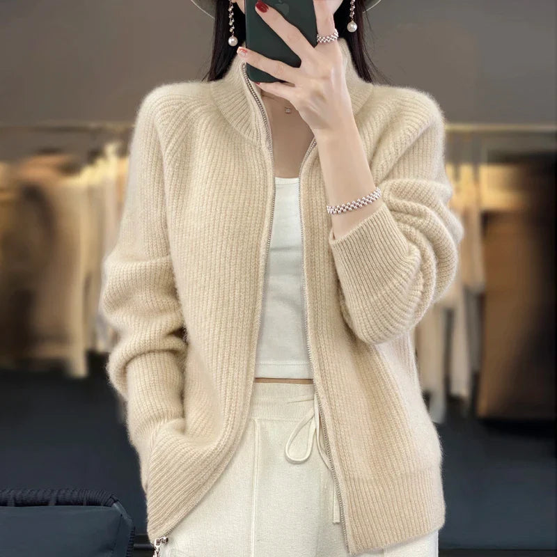 Cardigan/pull zippé 100 % pure laine pour femme