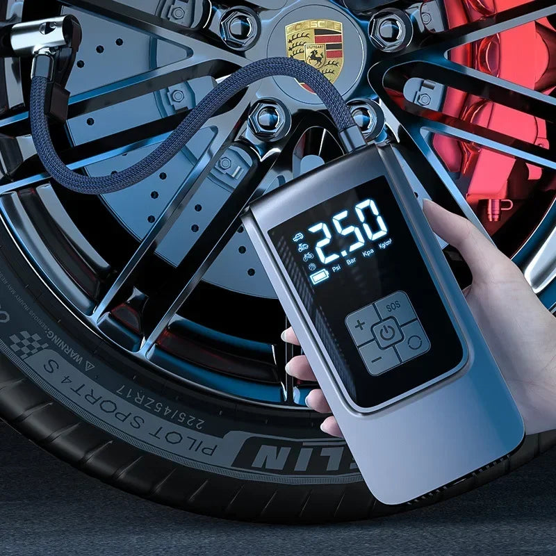 Smart Air Compressor LED Light - 12V Car Tire Inflator, 150PSI, Portable, Cordless, 6000mAh for Motorcycle, Bicycle, & Car Tires