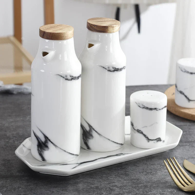 Ceramic Salt, Pepper, Oil & Vinegar 5-Piece Set