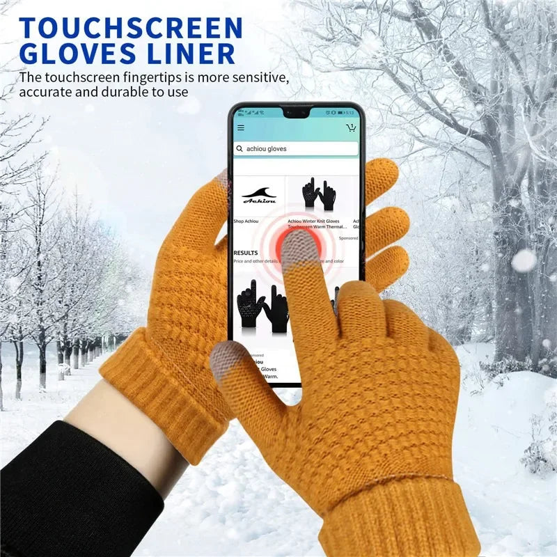 Guantes cálidos de invierno para pantalla táctil | Manoplas de punto elástico para ciclismo y conducción al aire libre