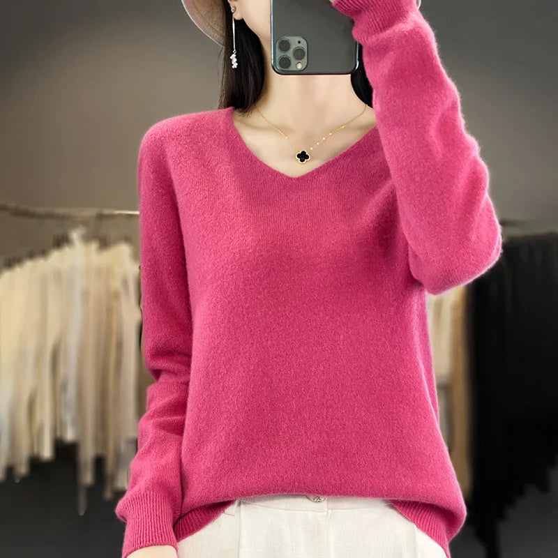 Vera: 100% Merinould Sweater V-hals