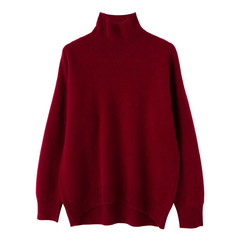 Women's 100% Wool Turtleneck Sweater - Loose Casual Jumper