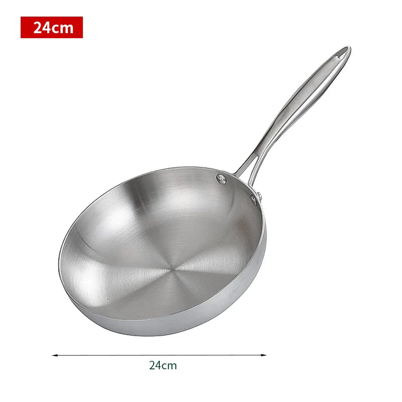 Poêle à frire en acier inoxydable 304 – Batterie de cuisine antiadhésive non revêtue pour cuisinières à gaz et cuisinières à induction, 28 cm