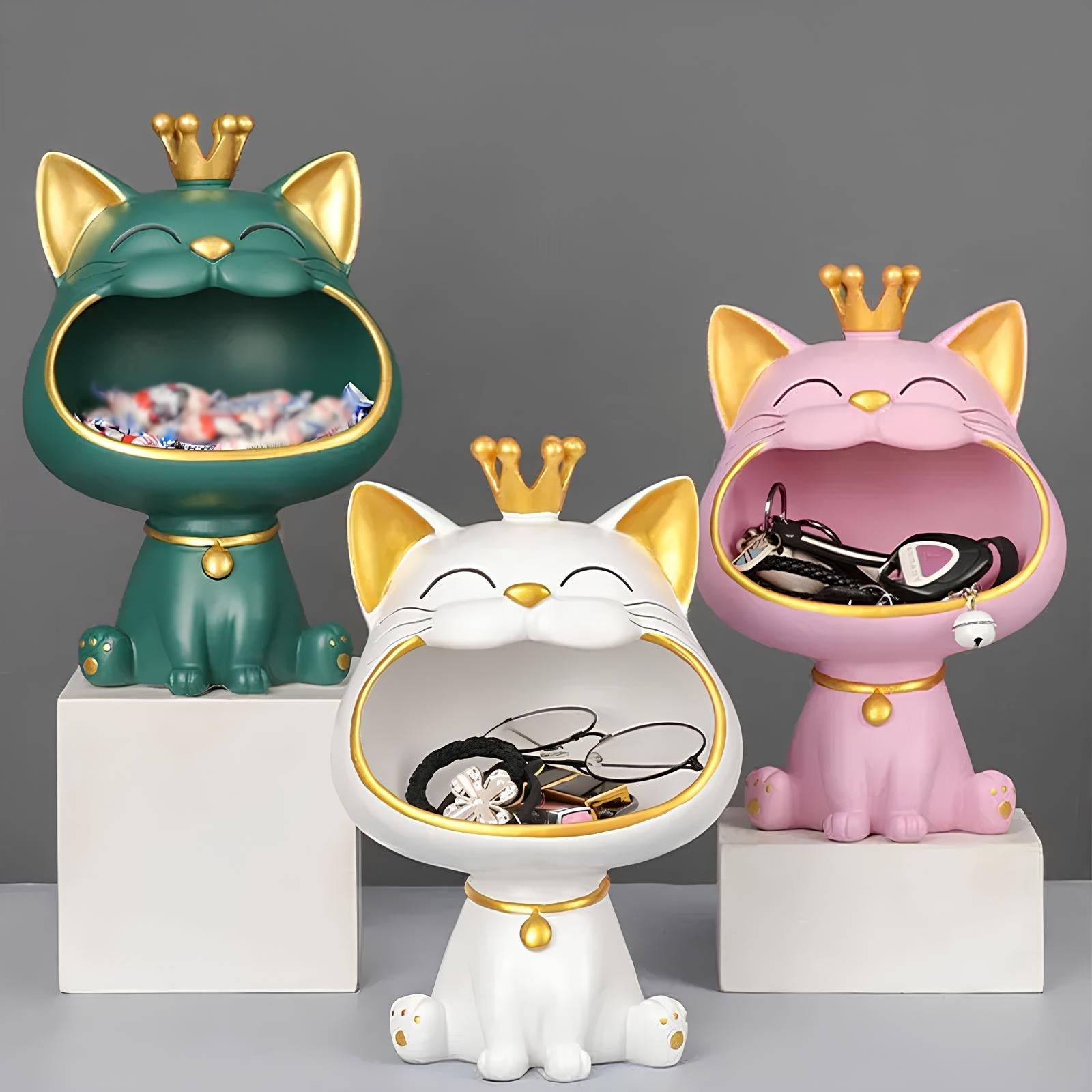 Fortune Crown Big Mouth Cat Inngangsnøkkel Oppbevaringsbrett Dekorativt ornament