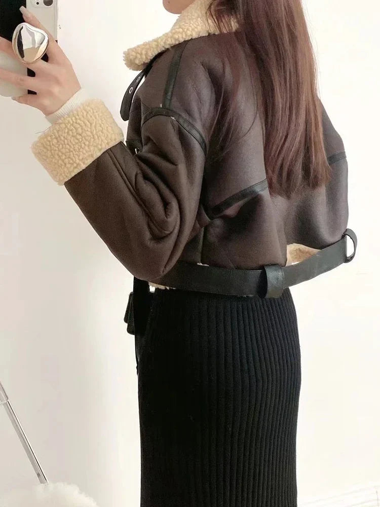 Allie: Leather & Suede Autumn - Faux fur Winter Jacket