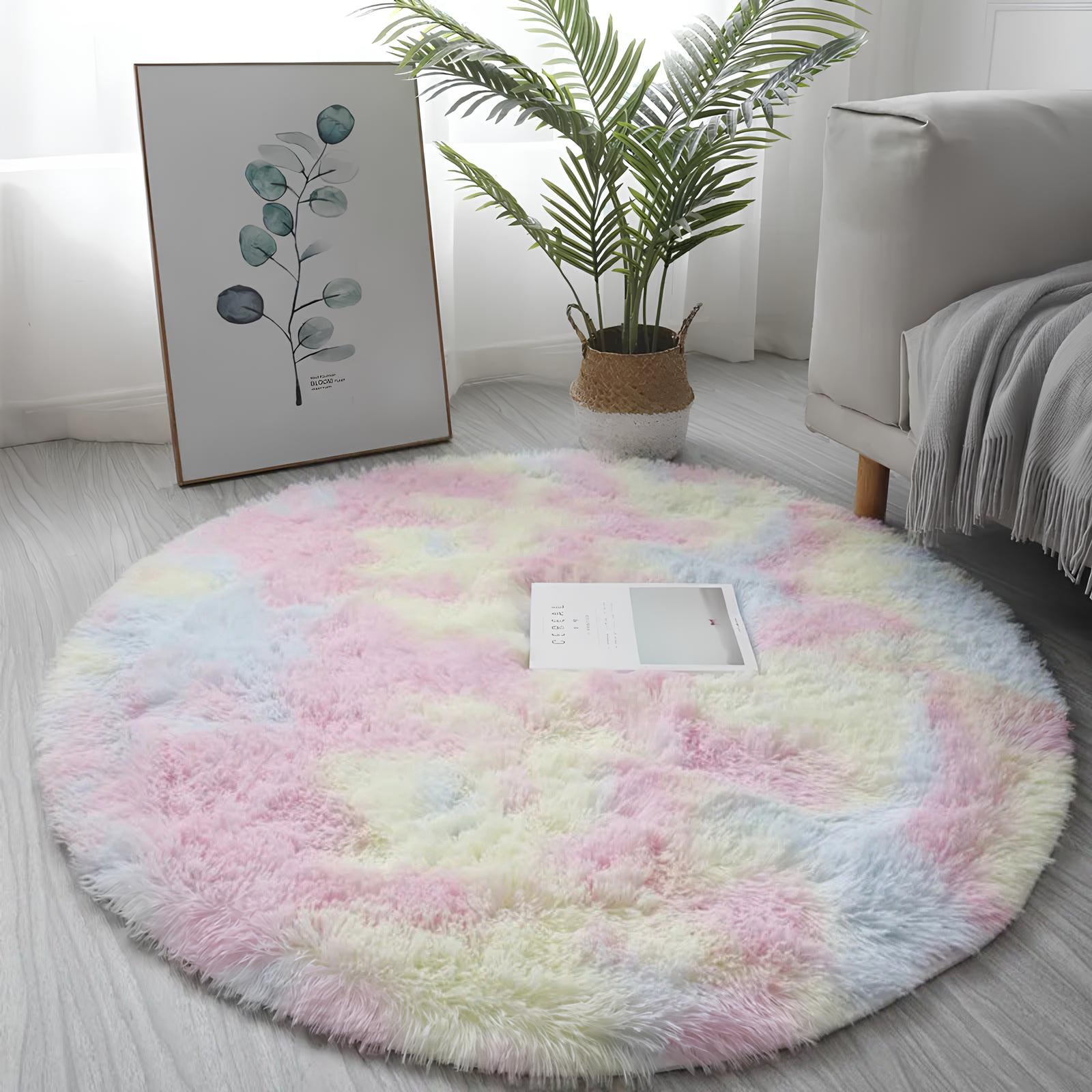 Tapis rond en peluche super doux blanc moelleux à poils épais