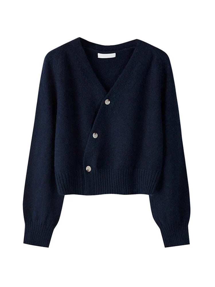 Cardigan à col en V avec boutons inclinés automne-hiver - Pull en cachemire tricoté pour femme