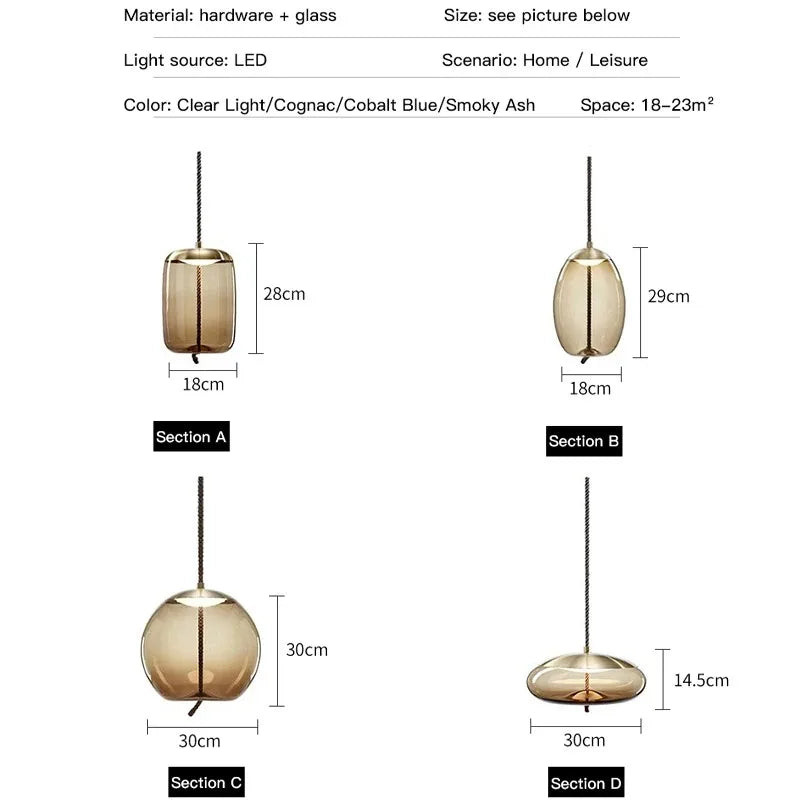 Luz Pendente de Design em Vidro Artístico