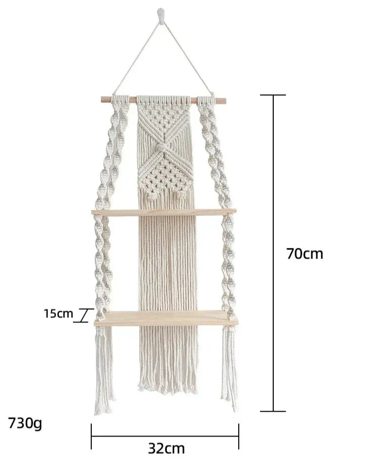 RopeCraft Double Wood Hanging Shelf