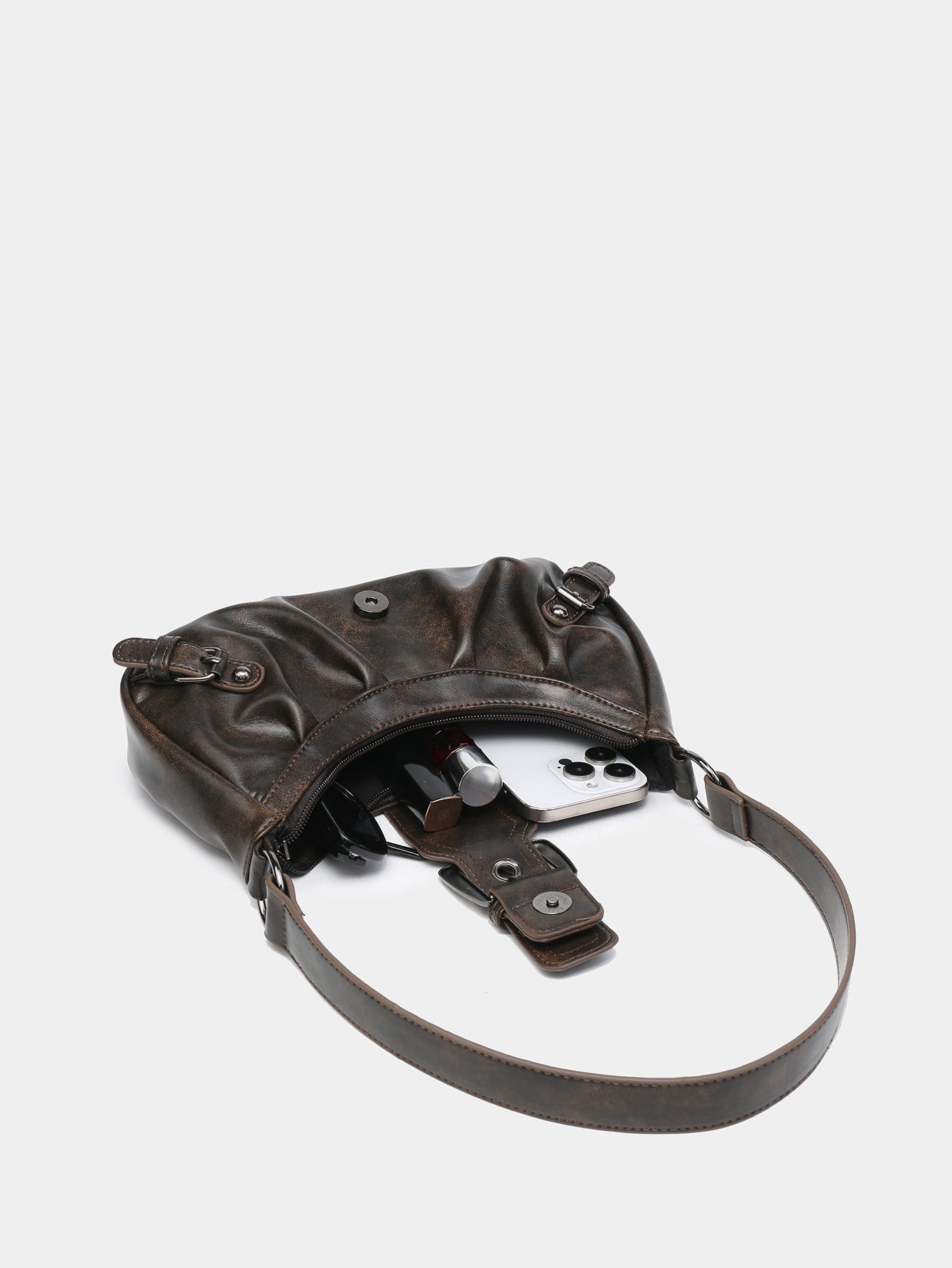 Cora Distressed Kunstleder Buckle Hobo Bag